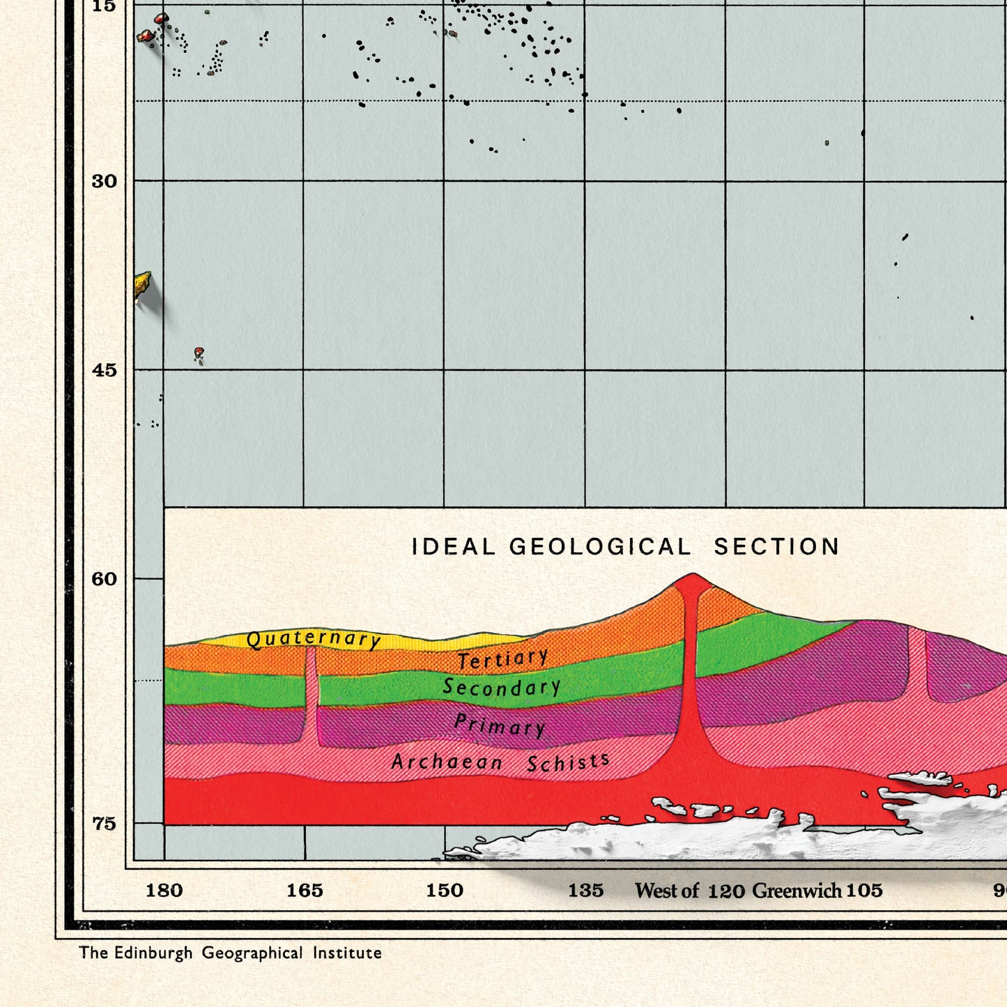 World Geology Map - 1944 Vintage Geological World Poster - Geological Survey 3D effect shaded relief Print - Reproduction Print