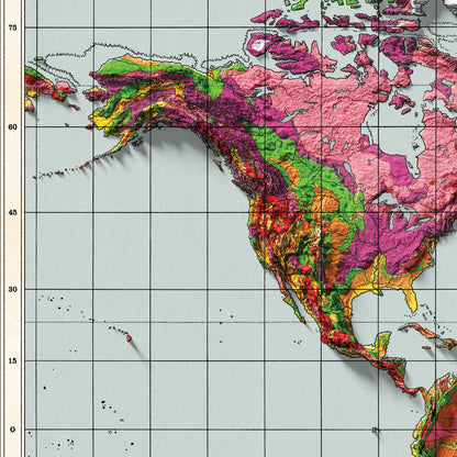 World Geology Map - 1944 Vintage Geological World Poster - Geological Survey 3D effect shaded relief Print - Reproduction Print