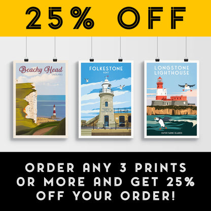 Folkestone Lighthouse Print - Kent Travel Poster - England - A3 - A2 - A1 - Wall Decor