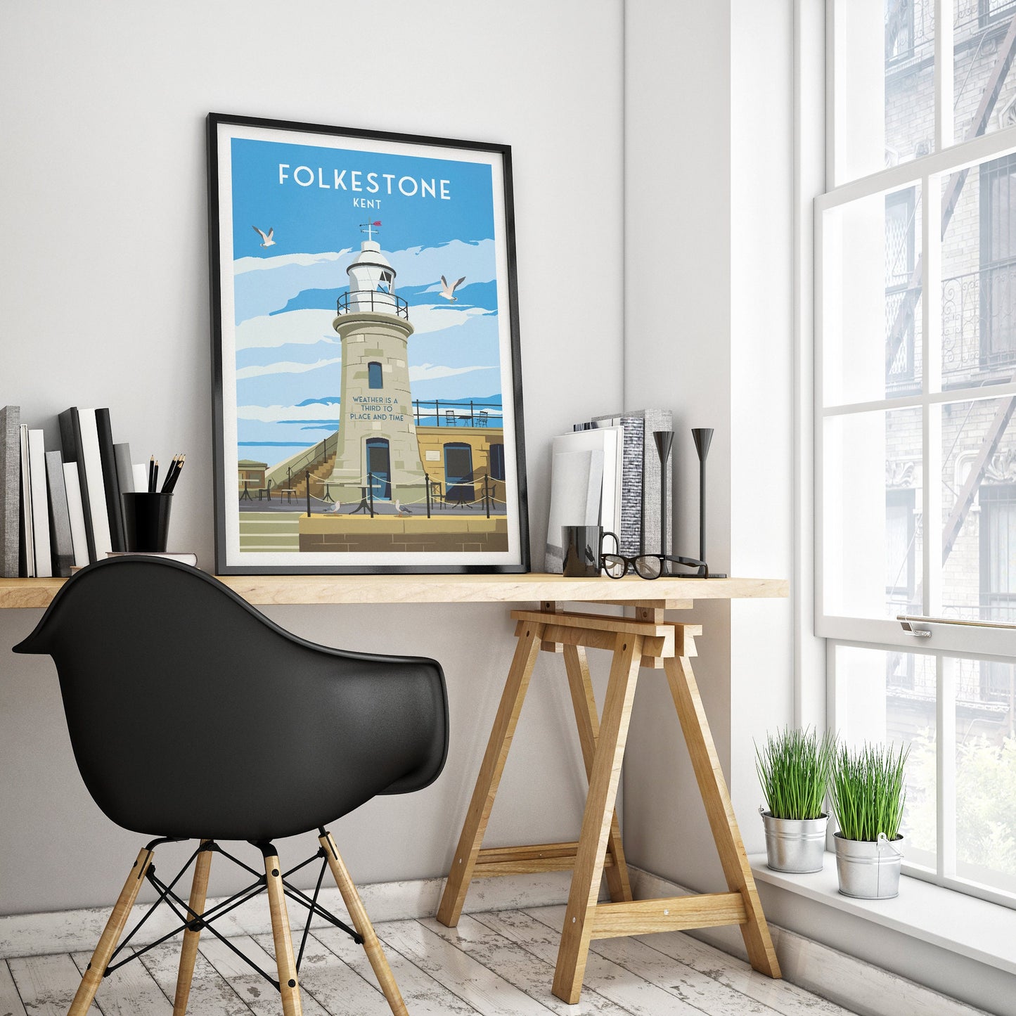 Folkestone Lighthouse Print - Kent Travel Poster - England - A3 - A2 - A1 - Wall Decor