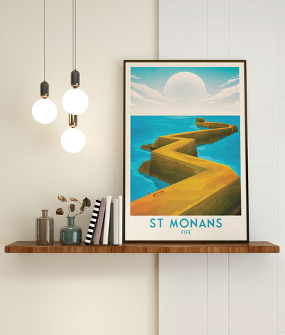 St. Monans Travel Poster - Fife Wall Art - St. Monans Harbour - East Neuk Pier - Wall Art