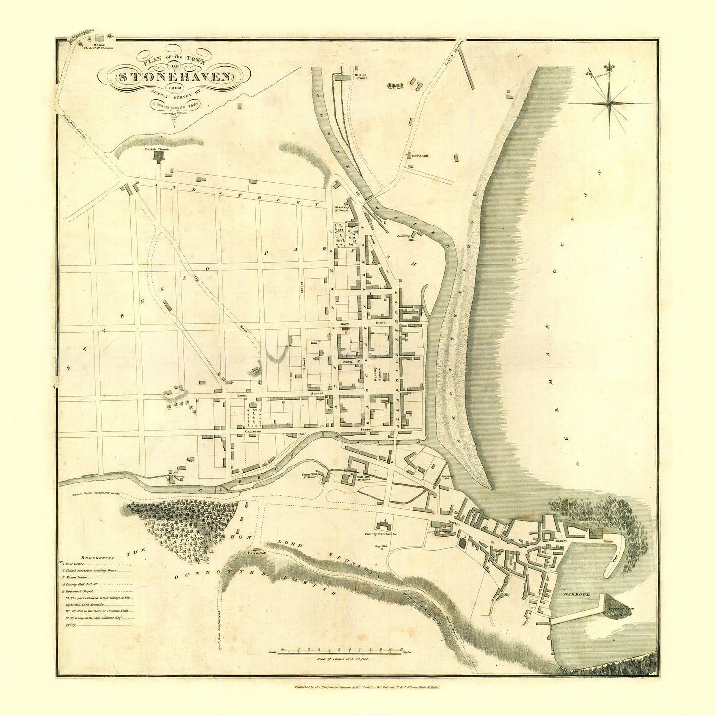 Stonehaven Map - Old Map of Stonehaven, Aberdeenshire | Old town survey of Stonehaven | John Wood | 1823 | Stoney