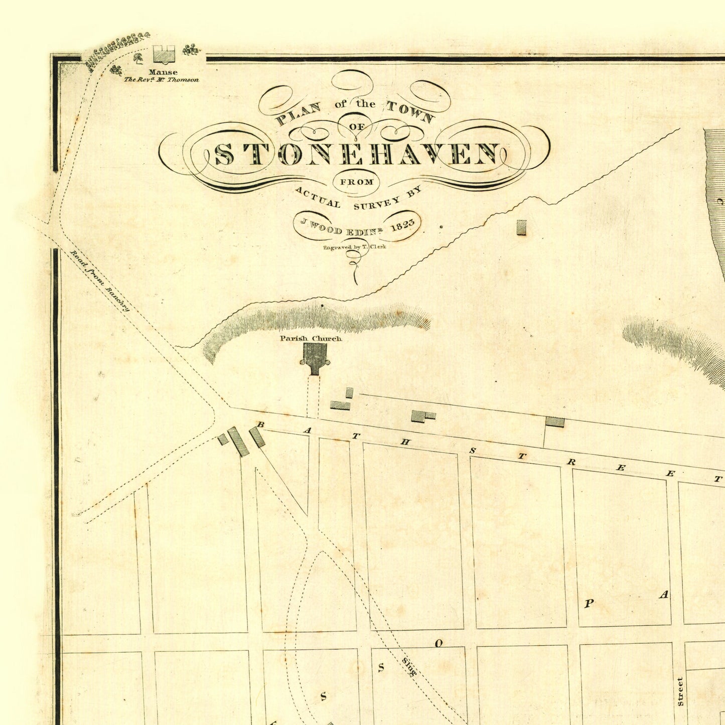 Stonehaven Map - Old Map of Stonehaven, Aberdeenshire | Old town survey of Stonehaven | John Wood | 1823 | Stoney