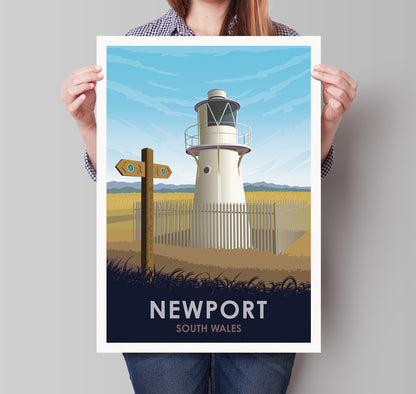 Newport Print - East Usk Lighthouse - South Wales -  Wales Coast - Travel Poster