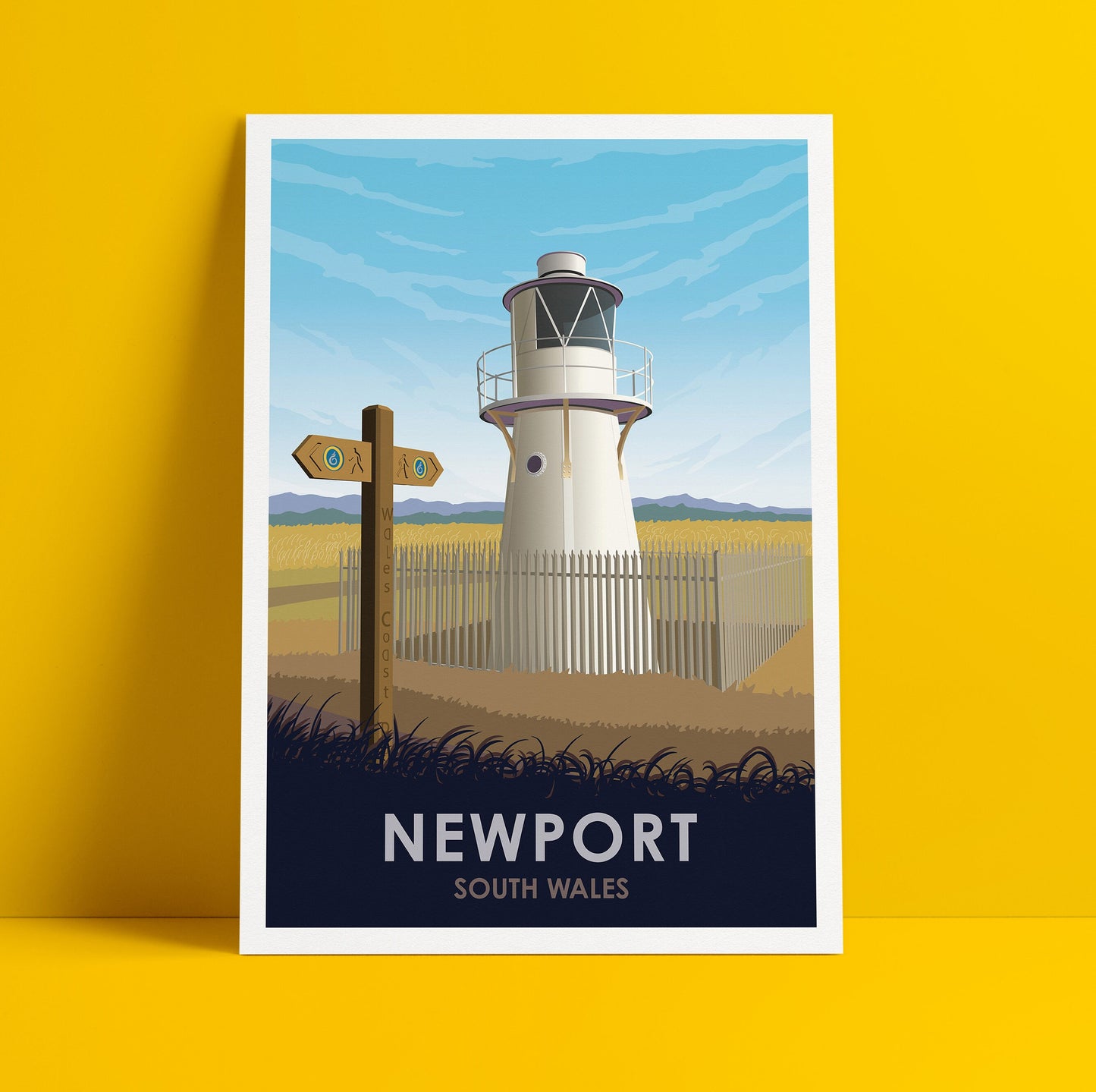 Newport Print - East Usk Lighthouse - South Wales -  Wales Coast - Travel Poster