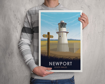 Newport Print - East Usk Lighthouse - South Wales -  Wales Coast - Travel Poster