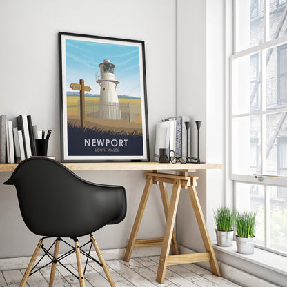 Newport Print - East Usk Lighthouse - South Wales -  Wales Coast - Travel Poster