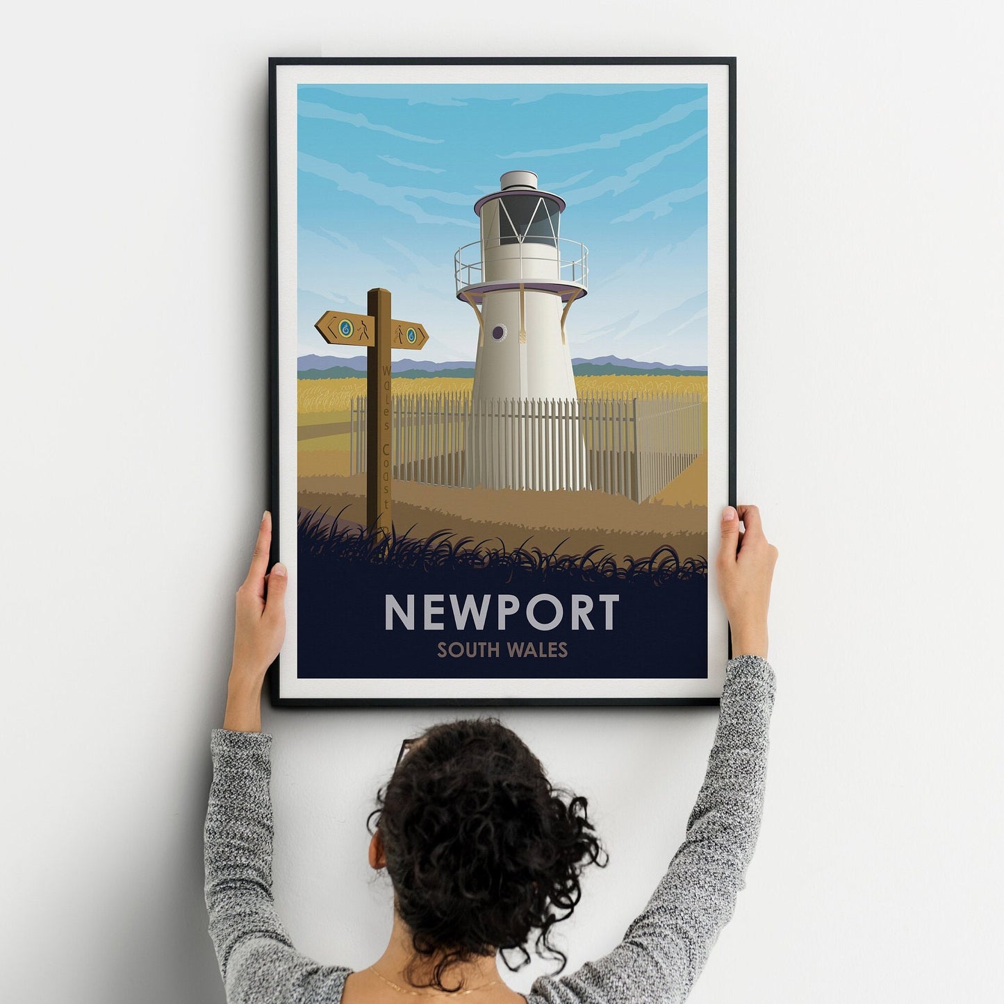 Newport Print - East Usk Lighthouse - South Wales -  Wales Coast - Travel Poster