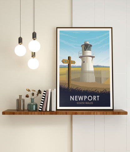 Newport Print - East Usk Lighthouse - South Wales -  Wales Coast - Travel Poster