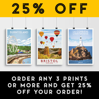 Bristol Print - Bristol Travel Poster featuring Clifton Bridge and Hot Air Balloons -  Balloon Fiesta