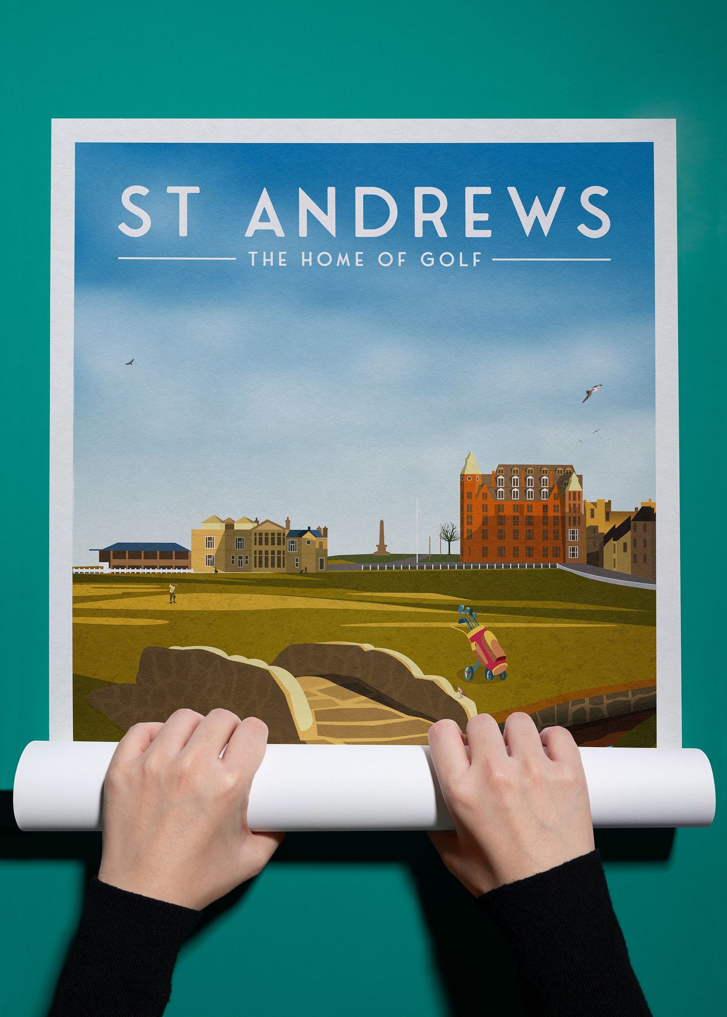 St Andrews Golf Print, 18th Hole, Swilcan  Bridge, Home of Golf, The Old Course, The Home of Golf, Grand Old Lady, Scotland Illustration Art