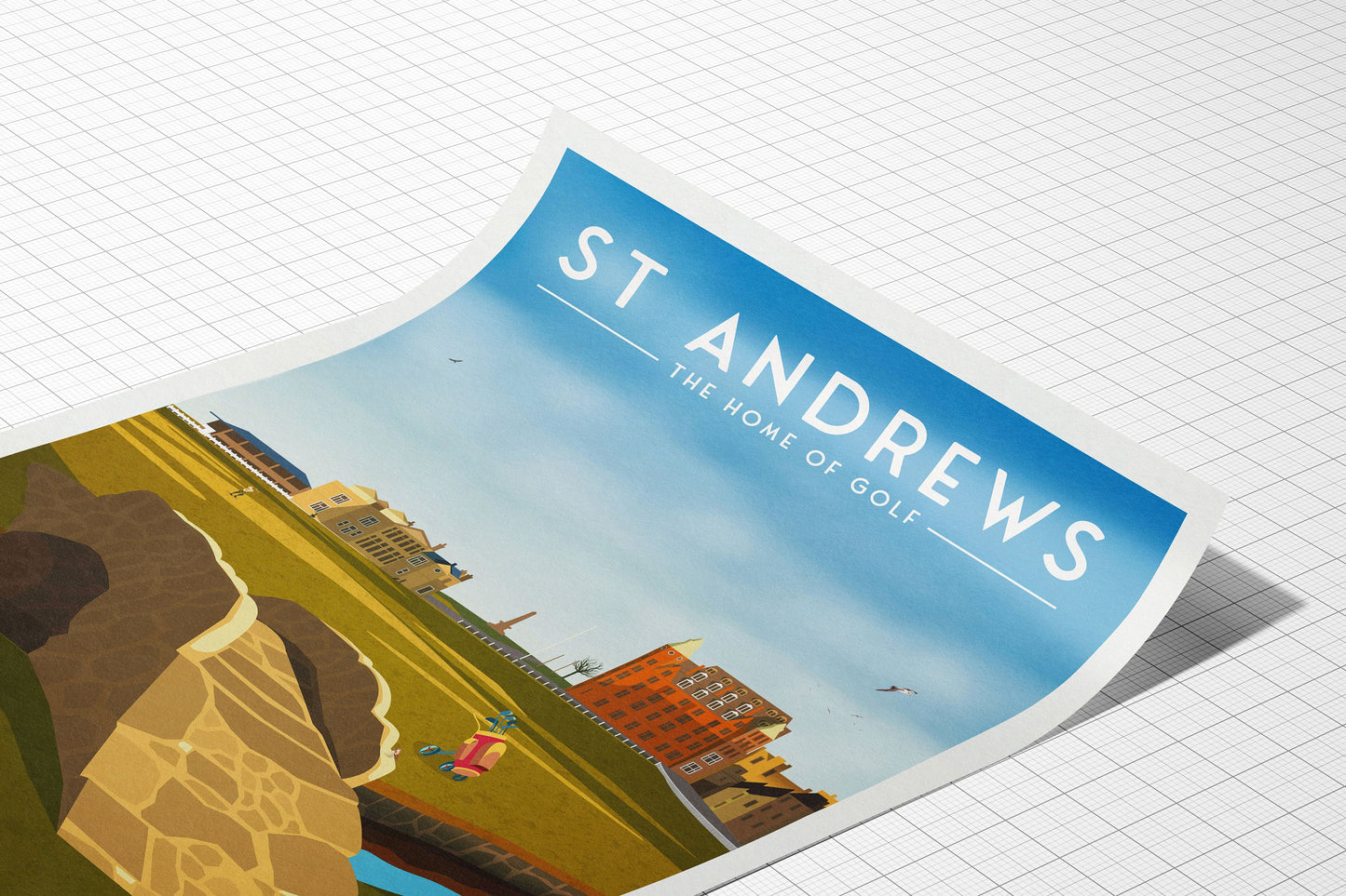 St Andrews Golf Print, 18th Hole, Swilcan  Bridge, Home of Golf, The Old Course, The Home of Golf, Grand Old Lady, Scotland Illustration Art