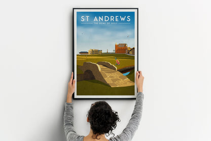 St Andrews Golf Print, 18th Hole, Swilcan  Bridge, Home of Golf, The Old Course, The Home of Golf, Grand Old Lady, Scotland Illustration Art