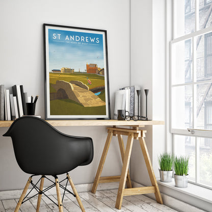 St Andrews Golf Print, 18th Hole, Swilcan  Bridge, Home of Golf, The Old Course, The Home of Golf, Grand Old Lady, Scotland Illustration Art