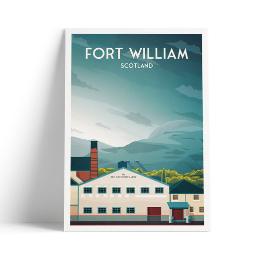 Fort William Print - Ben Nevis - Whisky Distillery  - River Lochy - Scottish Highlands - West Highland Way