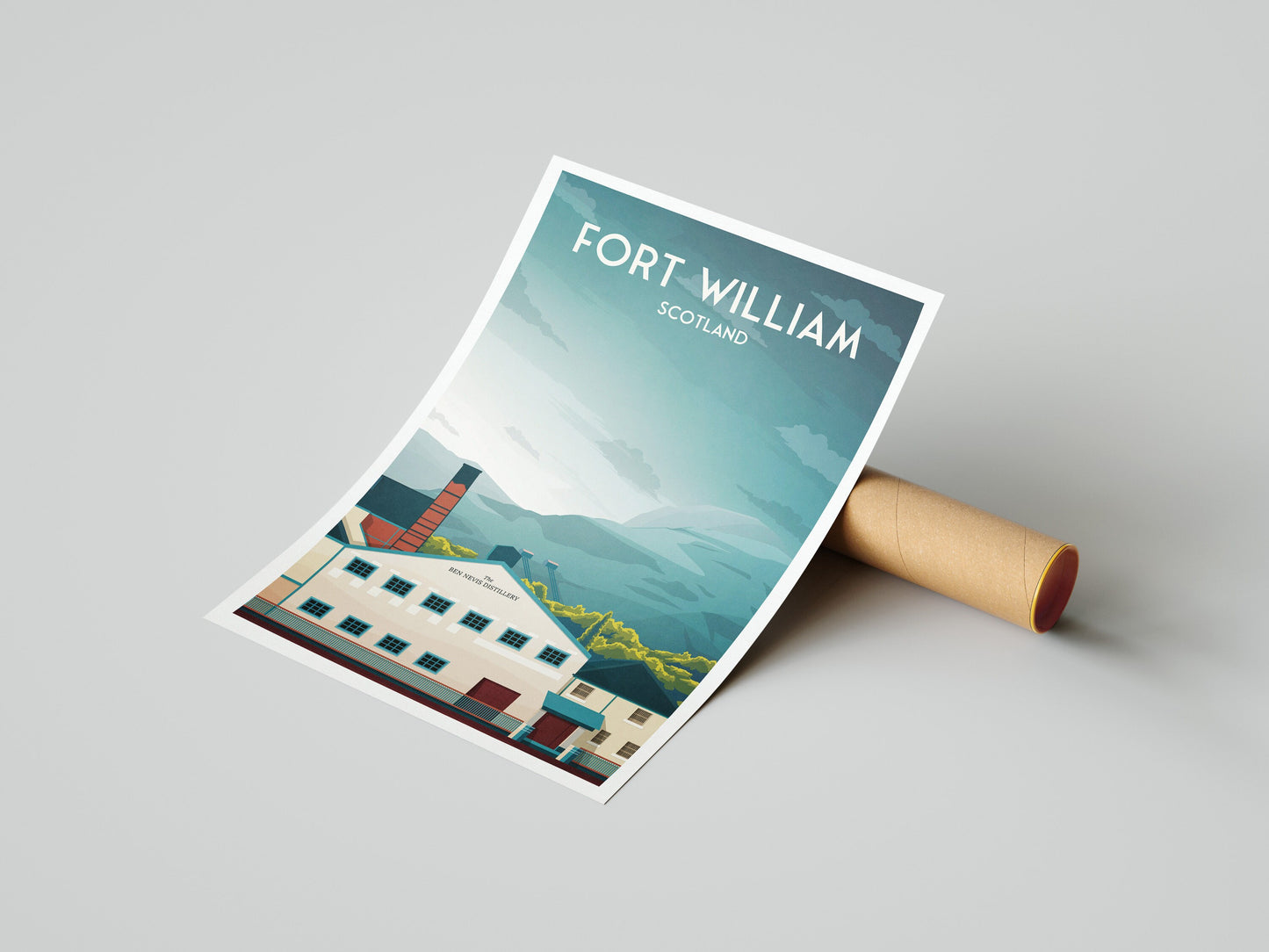 Fort William Print - Ben Nevis - Whisky Distillery  - River Lochy - Scottish Highlands - West Highland Way