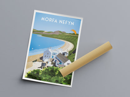 Morfa Nefyn Print - Welsh Travel Poster - Wales illustrated art print