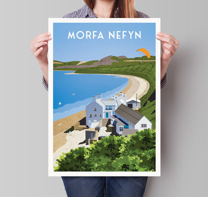 Morfa Nefyn Print - Welsh Travel Poster - Wales illustrated art print