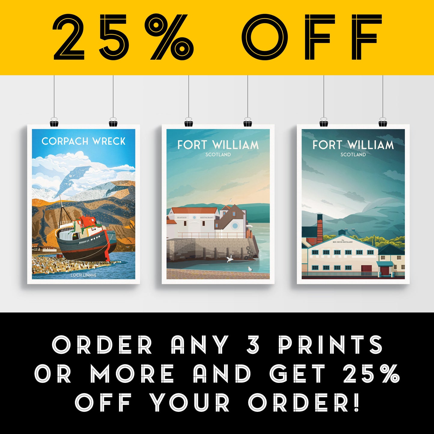 Fort William Print - Town Pier - Loch Linnhe - Crannog - Scottish Highlands - West Highland Way