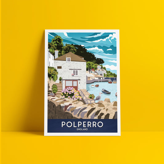 Polperro Print - Cornwall Travel Poster - United Kingdom Wall Art - England Gift - English Poster