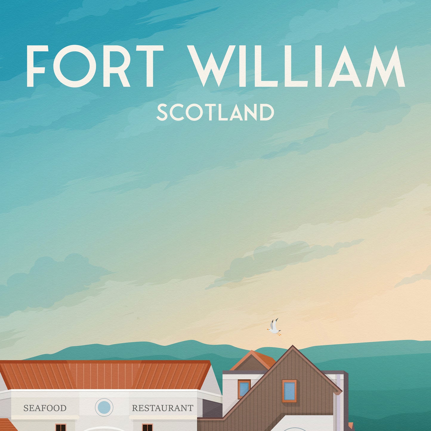 Fort William Print - Town Pier - Loch Linnhe - Crannog - Scottish Highlands - West Highland Way