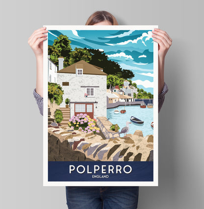 Polperro Print - Cornwall Travel Poster - United Kingdom Wall Art - England Gift - English Poster