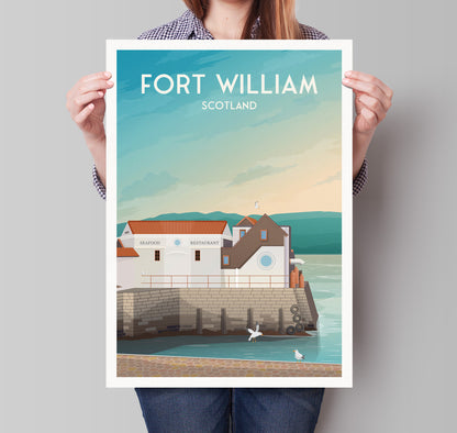 Fort William Print - Town Pier - Loch Linnhe - Crannog - Scottish Highlands - West Highland Way