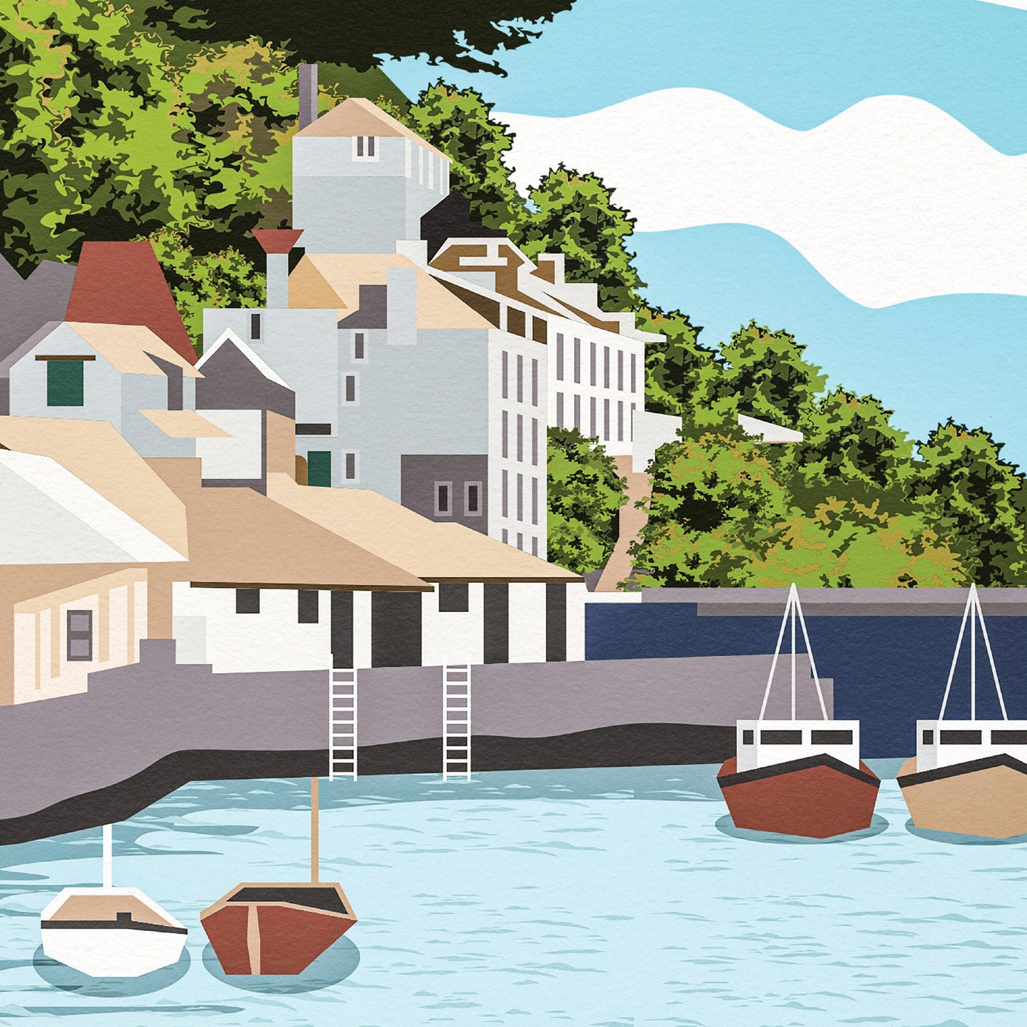 Polperro Print - Cornwall Travel Poster - United Kingdom Wall Art - England Gift - English Poster