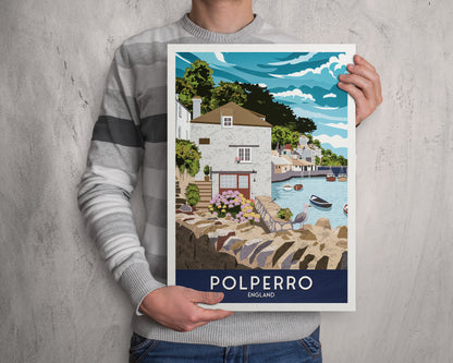 Polperro Print - Cornwall Travel Poster - United Kingdom Wall Art - England Gift - English Poster