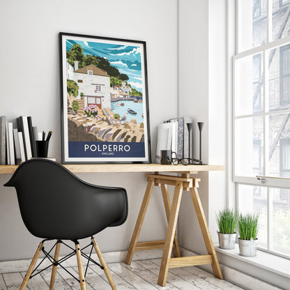 Polperro Print - Cornwall Travel Poster - United Kingdom Wall Art - England Gift - English Poster