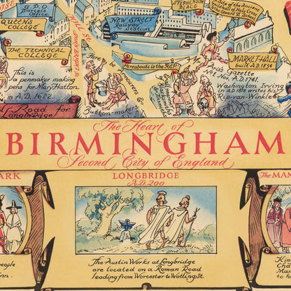 Birmingham Map | Framed Print  | Heart of Birmingham | Pictorial Illustration | Vintage Antique | 1948 | Old Map Wall Art Poster Print