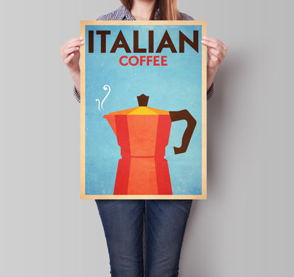 Italian Coffee Poster - The Moka Pot - Vintage Retro Coffe Maker Print - Italian Coffee