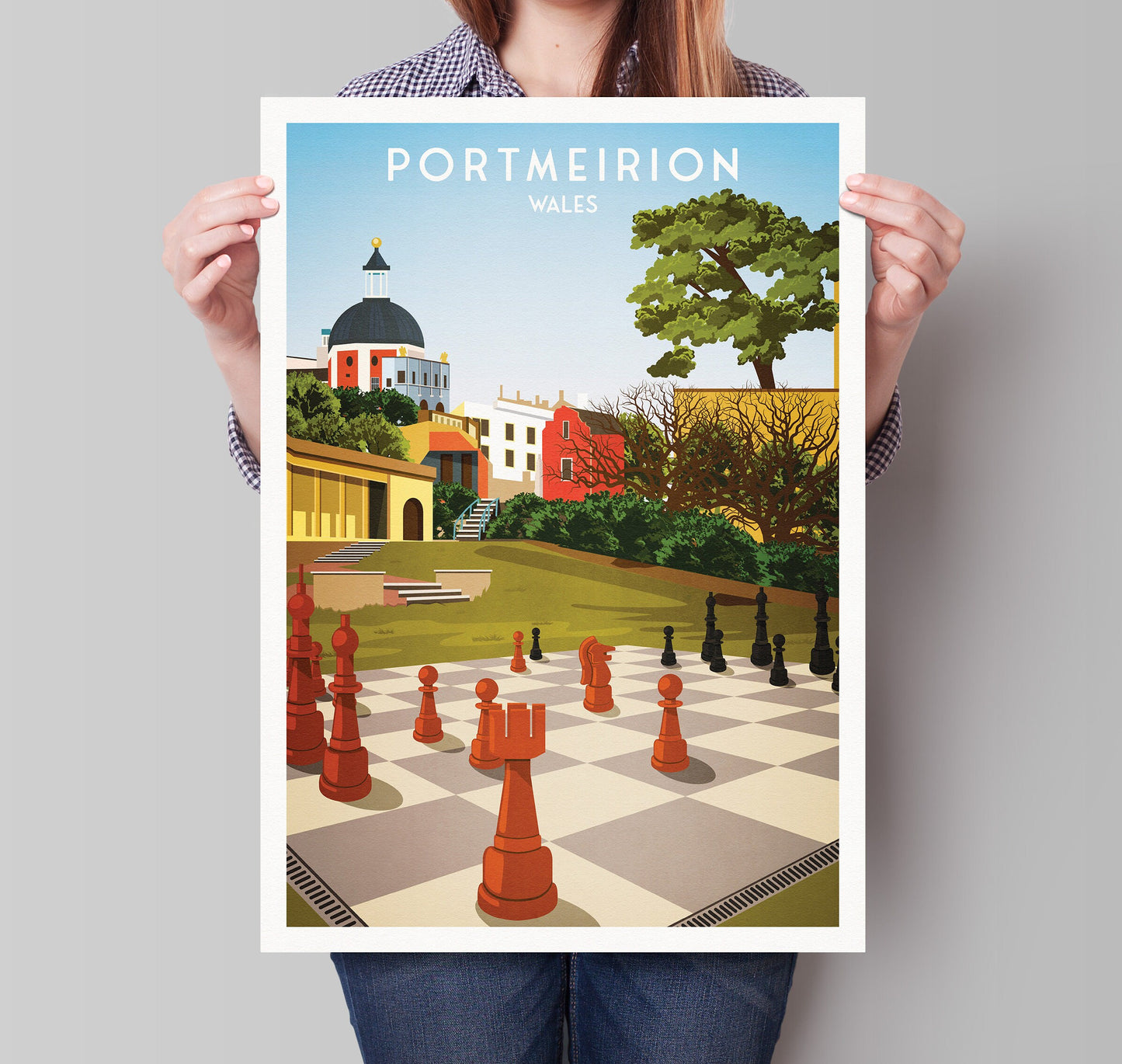 Portmeirion Print - Gwynedd North Wales, Seaside Poster, Welsh Travel Poster, Wall Art Illustration, Portmeirion Village