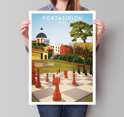 Portmeirion Print - Gwynedd North Wales, Seaside Poster, Welsh Travel Poster, Wall Art Illustration, Portmeirion Village