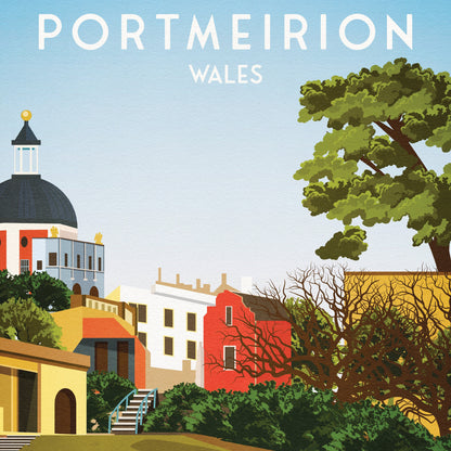 Portmeirion Print - Gwynedd North Wales, Seaside Poster, Welsh Travel Poster, Wall Art Illustration, Portmeirion Village