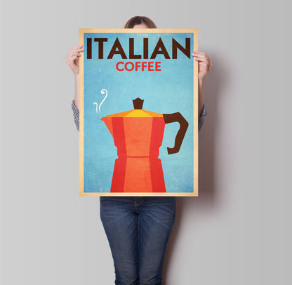 Italian Coffee Poster - The Moka Pot - Vintage Retro Coffe Maker Print - Italian Coffee