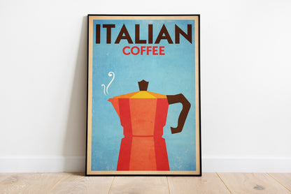 Italian Coffee Poster - The Moka Pot - Vintage Retro Coffe Maker Print - Italian Coffee