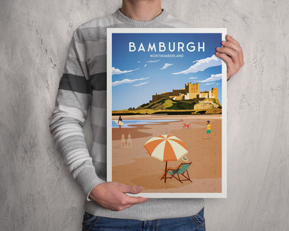 Bamburgh Print - Bamburgh Castle - Northumberland - England - Travel Poster