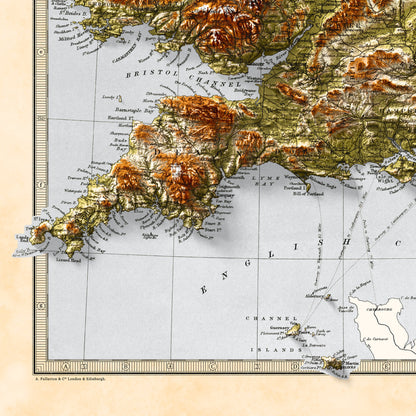 England and Wales Map -  Elevation Map - 1871 - 2D Giclée Vintage Poster - 3D effect shaded relief Print