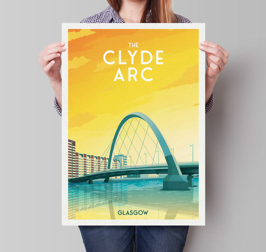 The Clyde Arc Print - Glasgow Travel Poster - Scottish Wall Art - Finnieston Bridge - Scotland