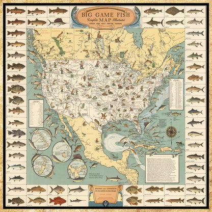 Big Game Fishing Illustrated Map - USA, Canada, Mexico