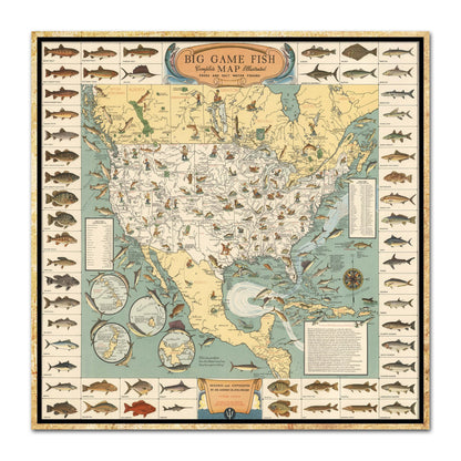 Big Game Fishing Illustrated Map - USA, Canada, Mexico