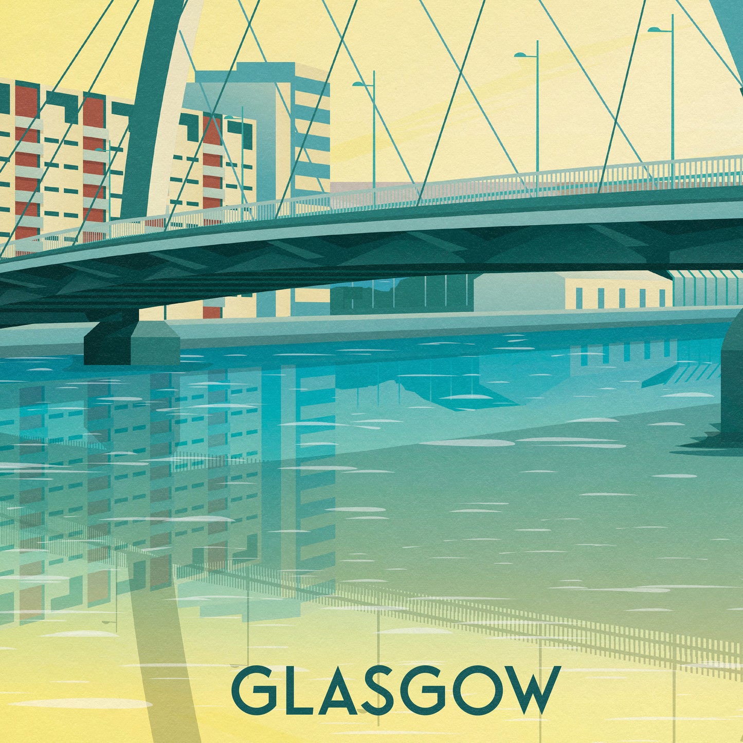 The Clyde Arc Print - Glasgow Travel Poster - Scottish Wall Art - Finnieston Bridge - Scotland