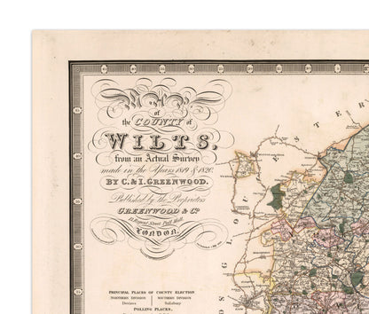 Wiltshire Map, Map of the county of Wilts : from an actual survey made in the years 1819 & 1820, English County Map of Wiltshire Print