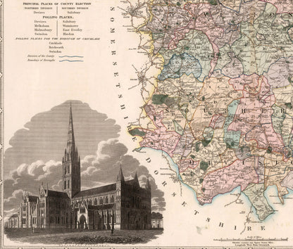 Wiltshire Map, Map of the county of Wilts : from an actual survey made in the years 1819 & 1820, English County Map of Wiltshire Print