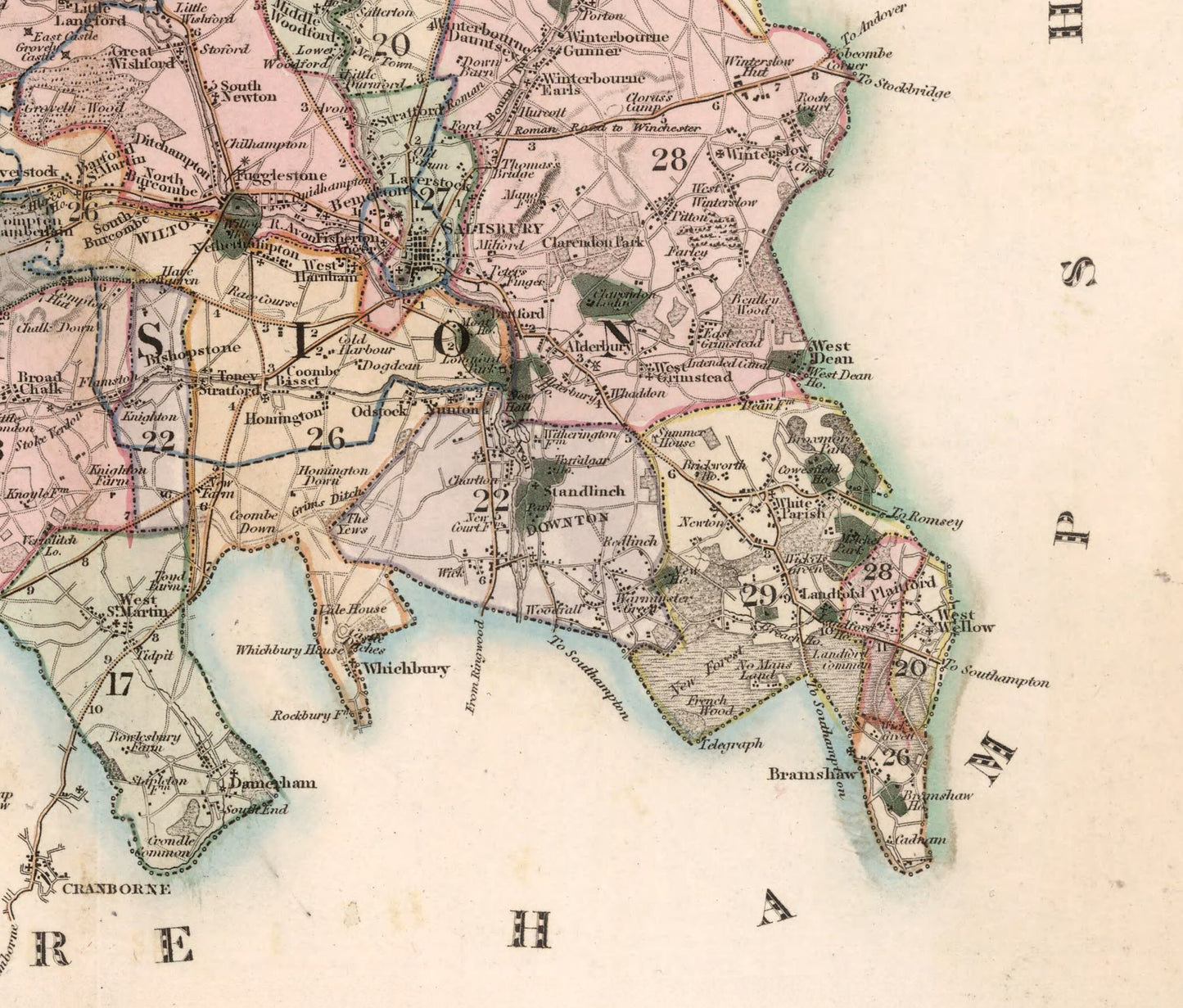 Wiltshire Map, Map of the county of Wilts : from an actual survey made in the years 1819 & 1820, English County Map of Wiltshire Print