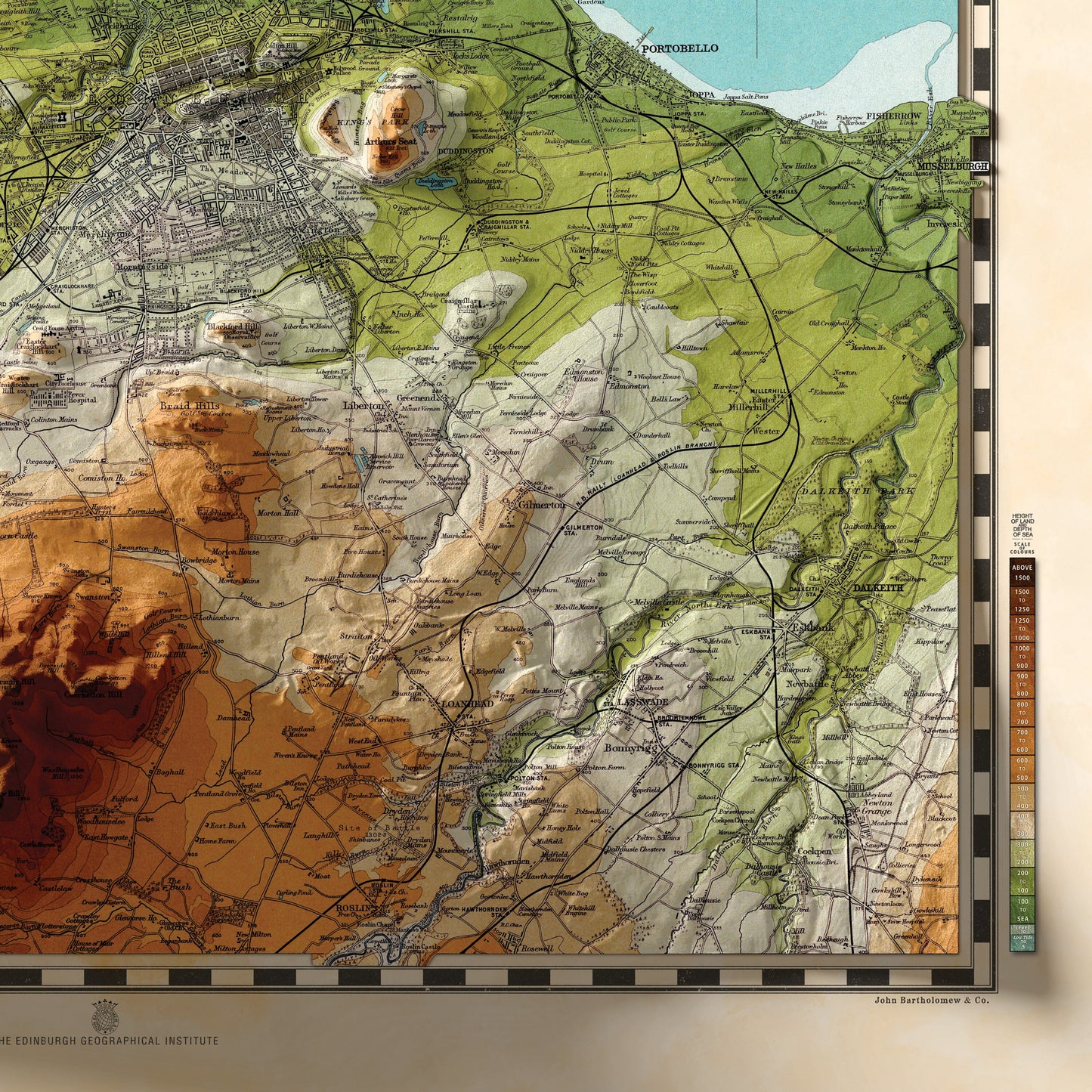 Edinburgh Map  - Topographic Shaded Relief Map - Vintage Style  - 2D Giclée Print - Vintage Geology Poster - Elevation Map - Firth of Forth