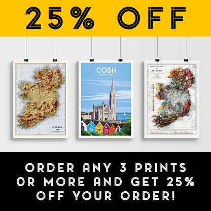 Cobh Print featuring St. Colman's Cathedral - Colourful Houses - Co Cork - Ireland Travel Poster - Irish Art - Wall Art - Wedding gift