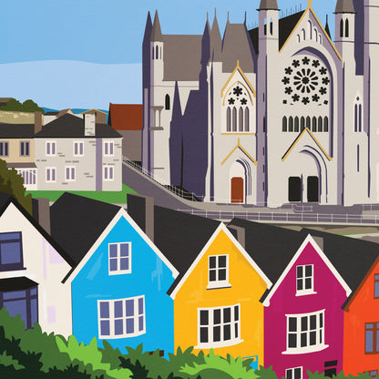 Cobh Print featuring St. Colman's Cathedral - Colourful Houses - Co Cork - Ireland Travel Poster - Irish Art - Wall Art - Wedding gift