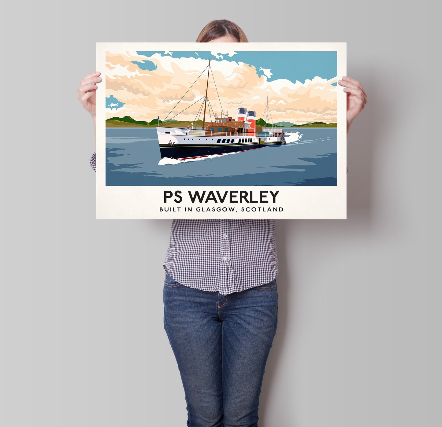 PS Waverley - vintage style railway travel poster art of last seagoing passenger-carrying paddle steamer in the world